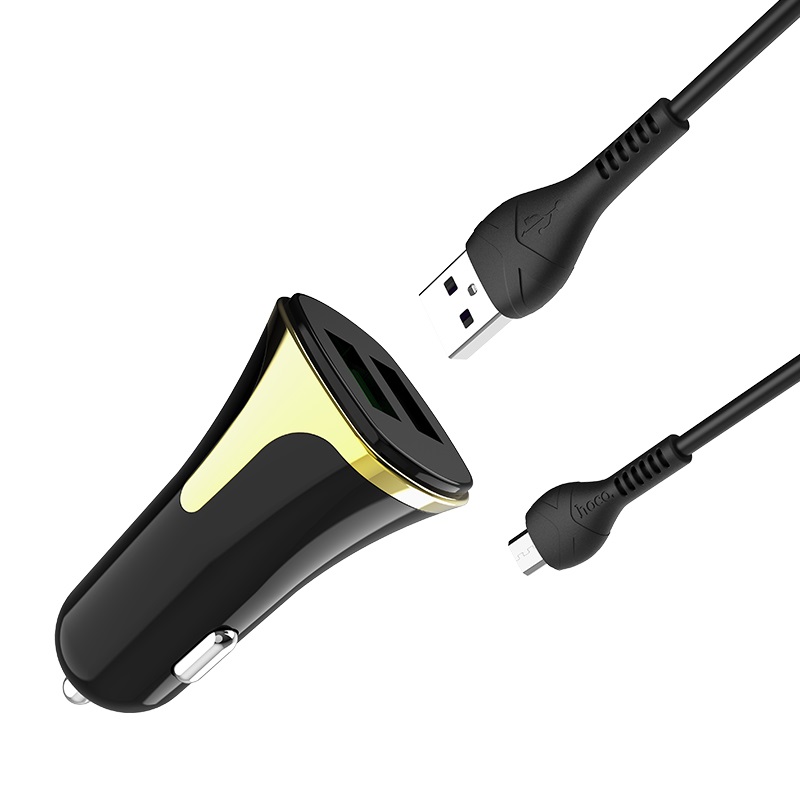 

Автомобильное зарядное устройство Hoco Universe Z31 , 2USB, 3.4A, QC, кабель microUSB, черный/золотистый (6931474709837), Z31