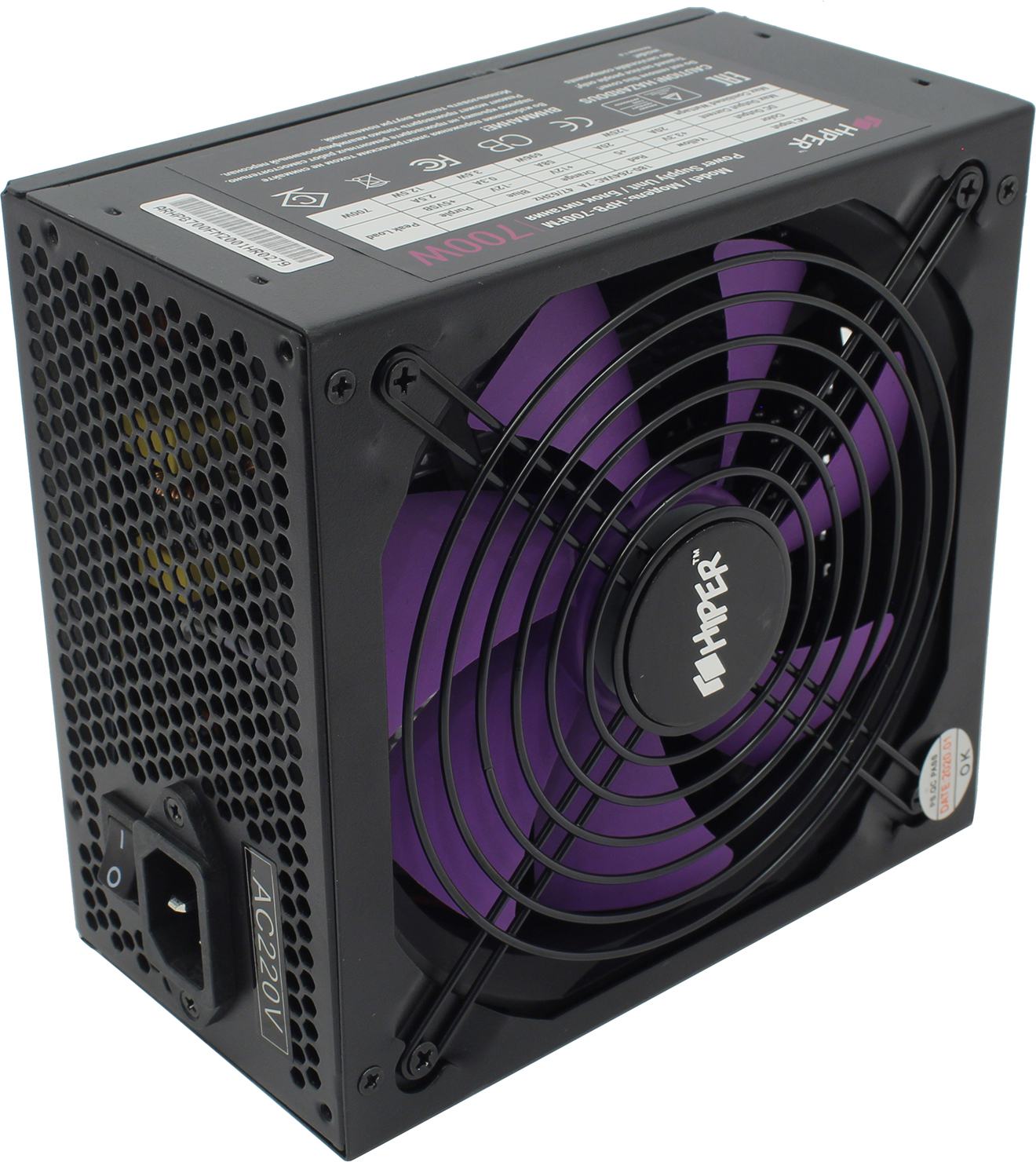 

Блок питания 700 Вт ATX HIPER HPB-700FM, 140 мм, 80 Plus Bronze, Черный, HPB-700FM