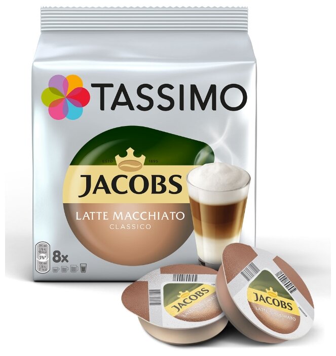 

Капсулы кофе/латте макиато Tassimo Jacobs Latte Macchiato Classico, 8 порций/16 капсул, 285 мл, молоко отдельная капсула, Tassimo (8052282), Jacobs Latte Macchiato Classico