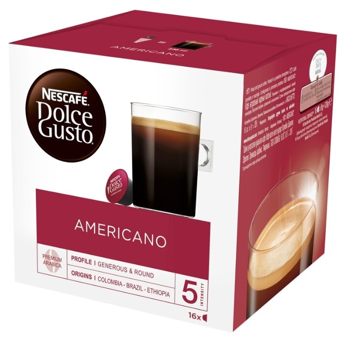 

Капсулы кофе/американо Nescafe Americano, 16 порций/16 капсул, 230мл, Nescafe Dolce Gusto (12115461), Americano