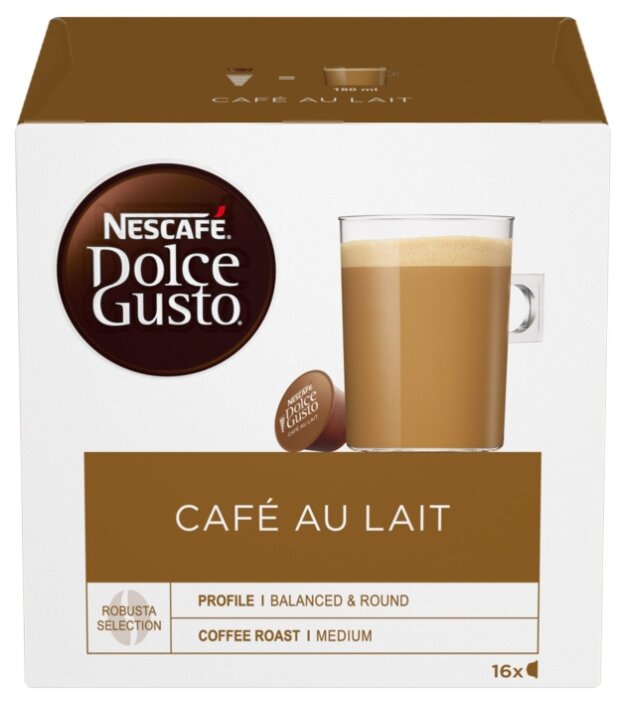 Капсулы кофе/кофе с молоком Nescafe Cafe au lait, 16 порций/16 капсул, 180мл, молоко в составе кофе, Nescafe Dolce Gusto (12148061)