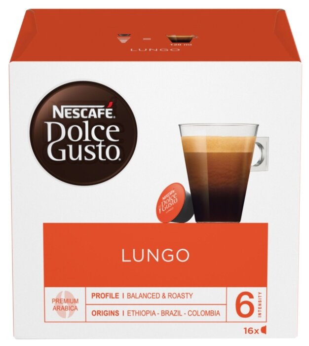 

Капсулы кофе/эспрессо-лунго Nescafe Lungo, 16 порций/16 капсул, 120мл, Nescafe Dolce Gusto (5219842), Lungo
