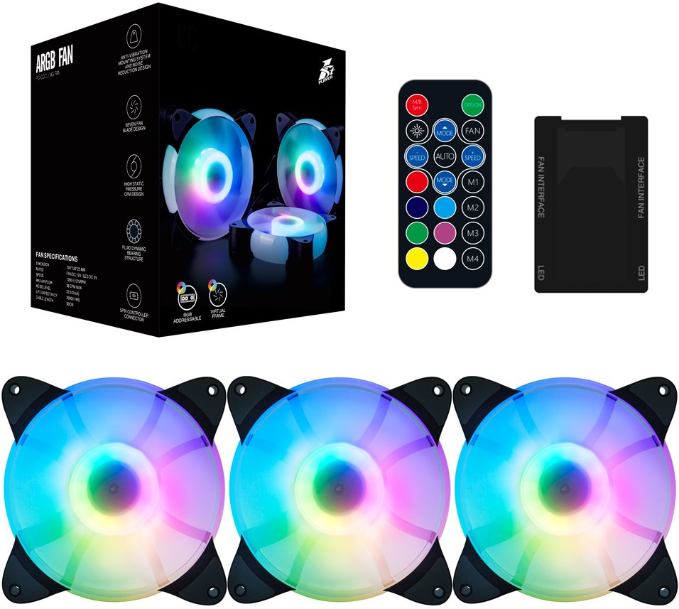 

Набор из 3 вентиляторов 1STPLAYER CC, 120мм, 1200rpm, 19 дБ, 6-pin, 3шт, RGB (FP_СС), CC