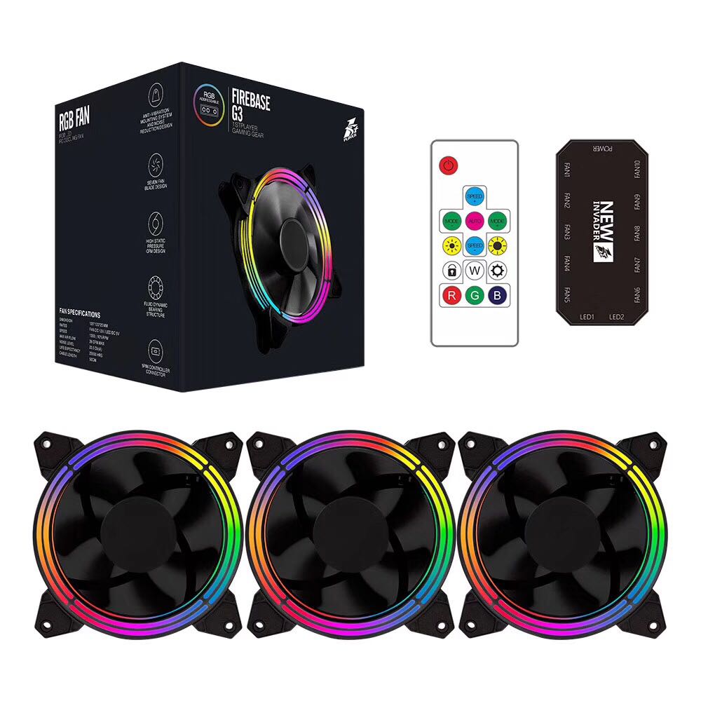

Набор вентиляторов 1STPLAYER FIREBASE G3, 120мм, 1200rpm, 20 дБ, 5 pin, 3шт, RGB (FP_G3), FIREBASE G3