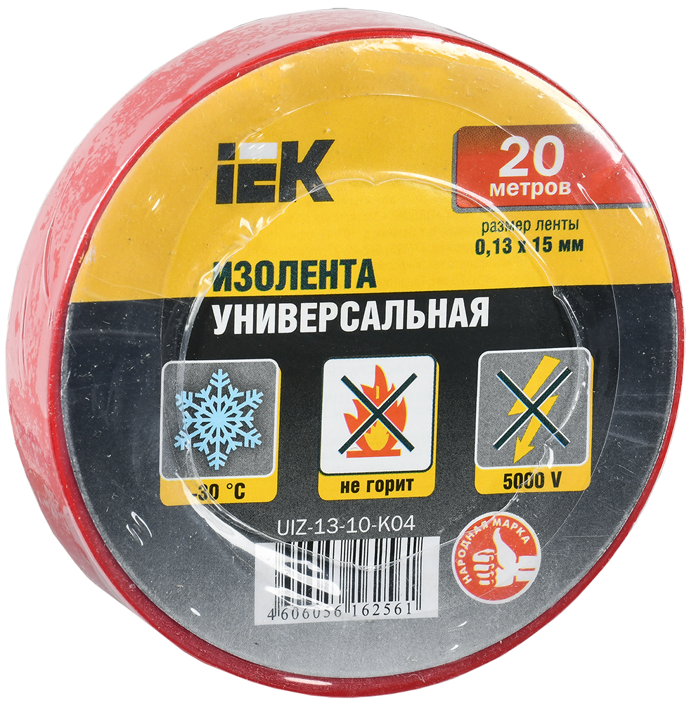 

Изолента ПВХ UIZ-13-10-K04, 130 мкм/1.5 см/20 м, красная, IEK Универсальная (UIZ-13-10-K04), UIZ-13-10-K04