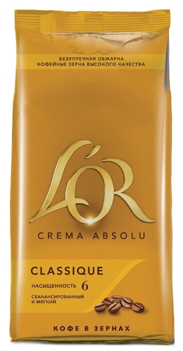 

Кофе в зернах L'OR Crema Absolu Classique 1кг, средняя обжарка, смесь арабики и робусты (8051298), Crema Absolu Classique