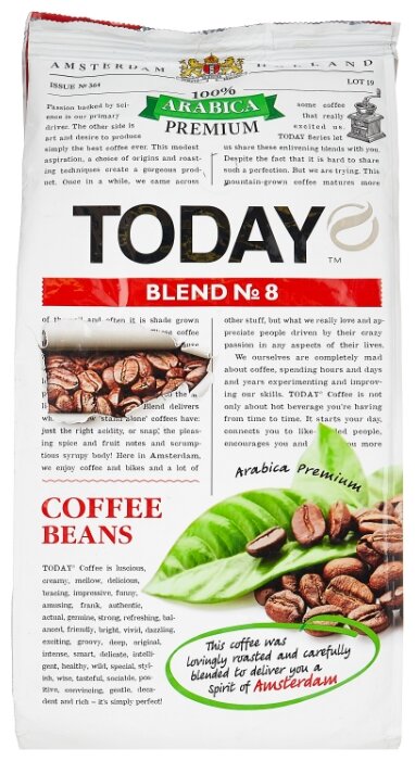 

Кофе в зернах Today Blend №8 800 г, средняя обжарка, 100% арабика (ТО80004003), Blend №8