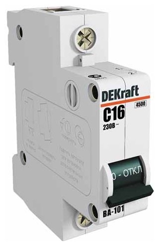 

Выключатель автоматический DeKraft ВА-101 однополюсный (1P/1П) 6А B 4.5кА (11016DEK)