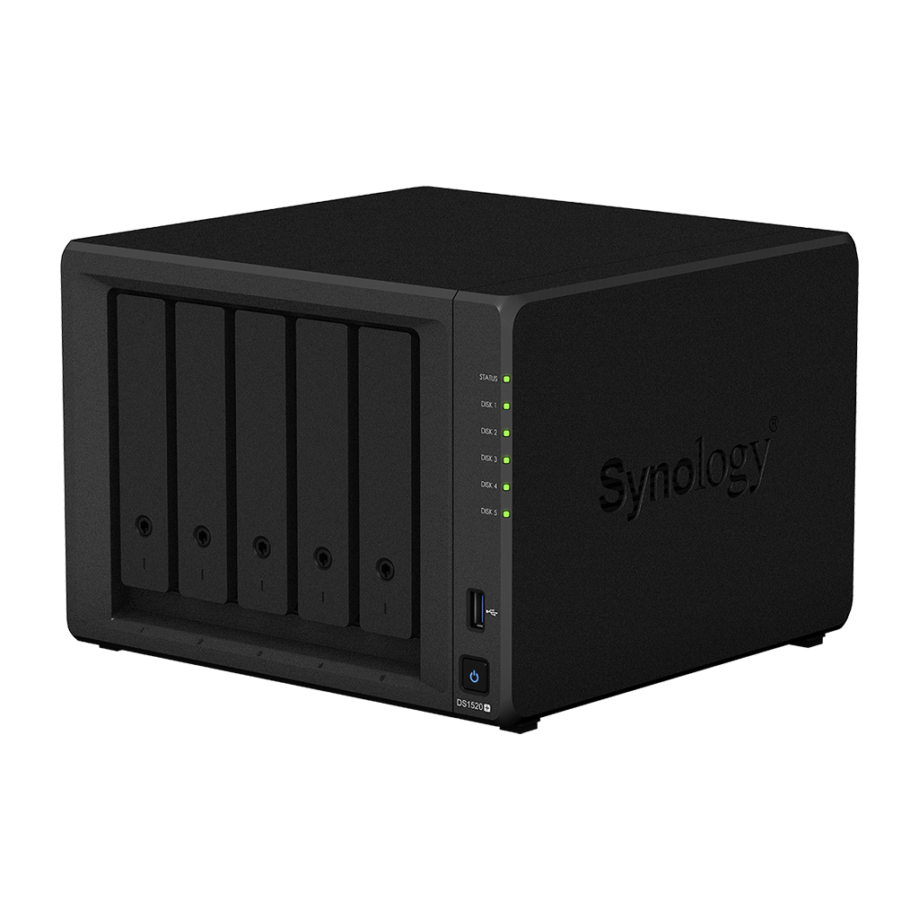 

Сетевой накопитель (NAS) Synology DS1520+, слоты 5x2.5"/3.5" SATA3, RAID 0/1/5/6/10/JBOD/SHR, 2xM.2-PCI-E, 4x1 Гбит/с, 2xUSB 3.0, Intel Celeron J4125 /4x2MHz, DDR4 8Gb, (DS1520+), DS1520+