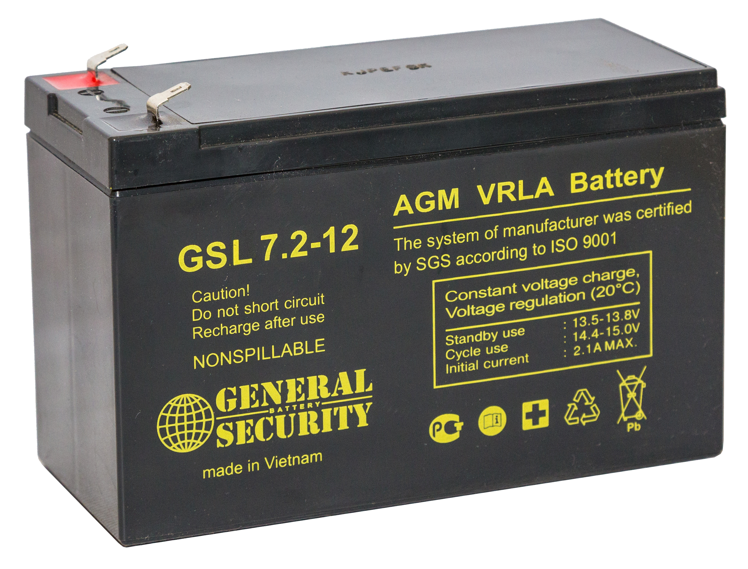 Аккумуляторная батарея для ОПС General Security GSL7.2-12, 12V, 7.2Ah