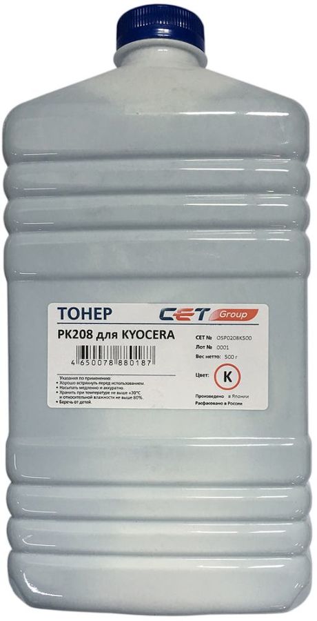 

Тонер CET PK208, бутыль 500 г, черный, совместимый для Kyocera Ecosys M5521cdn/M5526cdw/P5021cdn/P5026cdn (OSP0208K-500), PK208