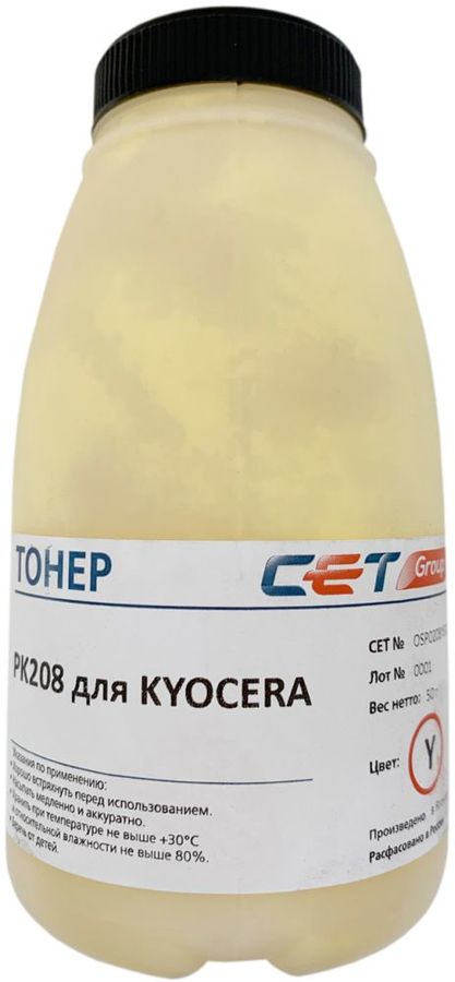 

Тонер CET PK208, бутыль 50 г, желтый, совместимый для Kyocera Ecosys M5521cdn/M5526cdw/P5021cdn/P5026cdn (OSP0208Y-50), PK208