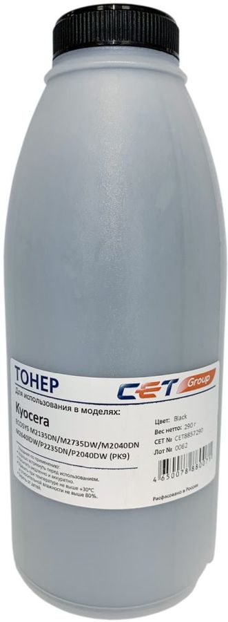 Тонер CET PK9, бутыль 290 г, черный, совместимый для Kyocera Ecosys M2135dn/M2735dw/M2040dn/M2640idw/P2235dn/P2040dw (CET8857-290)