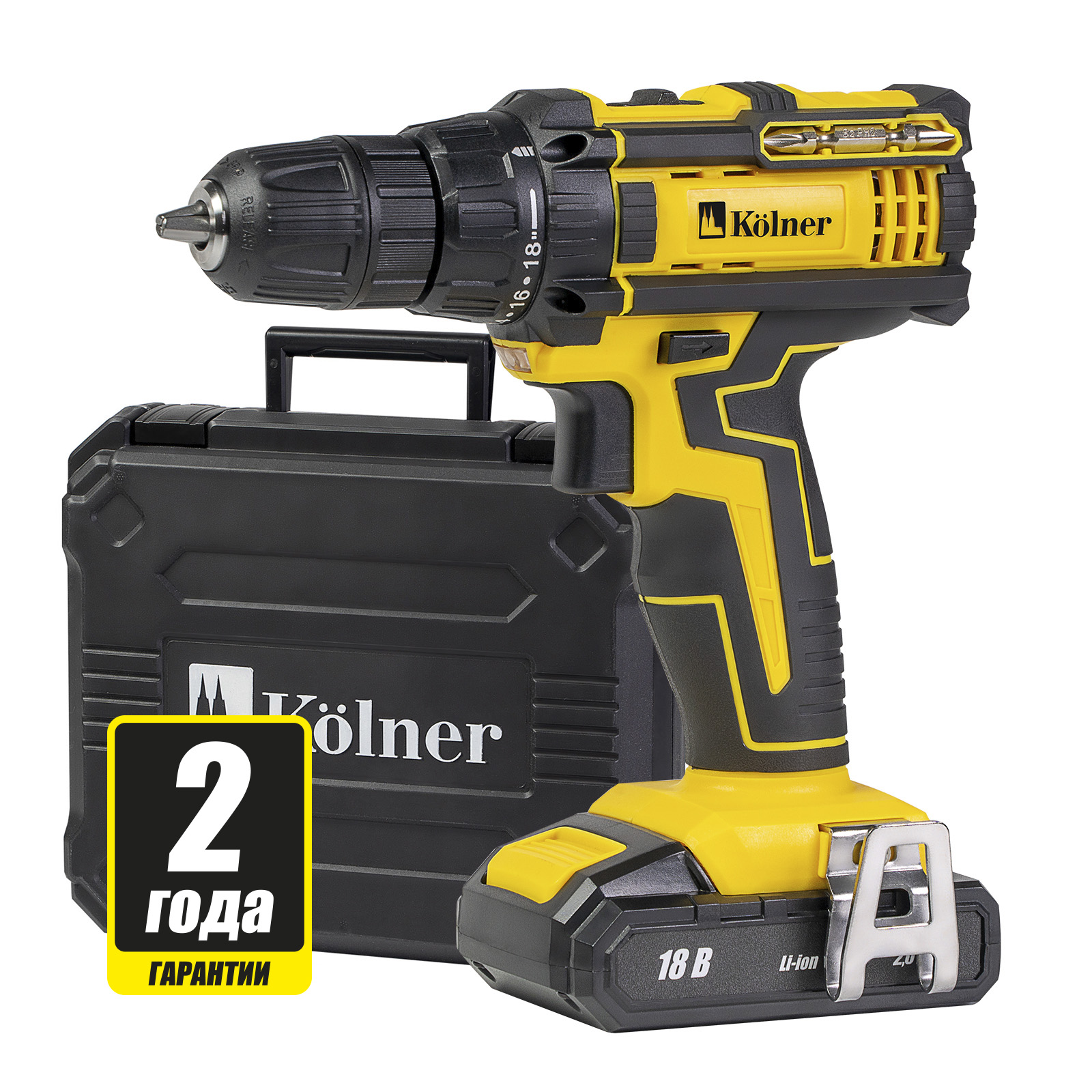 

Шуруповерт Kolner KCD 18/2LС, аккумуляторный, 29 Н·м, 1450 об/мин, 18V, 2 А·ч, Li-Ion, два акб, быстрозажимной патрон, кейс, 1.3кг, KCD 18/2LС