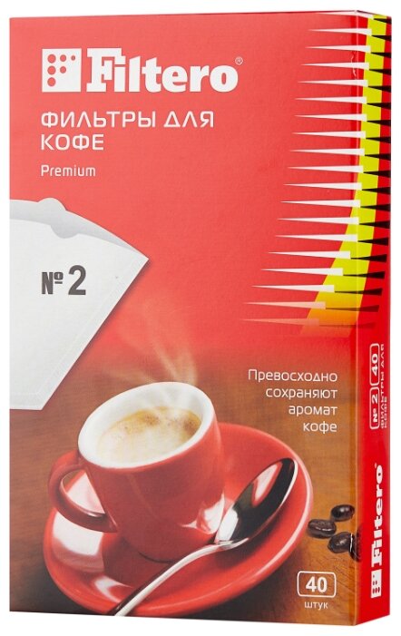 

Одноразовый фильтр для кофе для капельной кофеварки Filtero размер №2, 40шт., бумага, белый (№2/40)