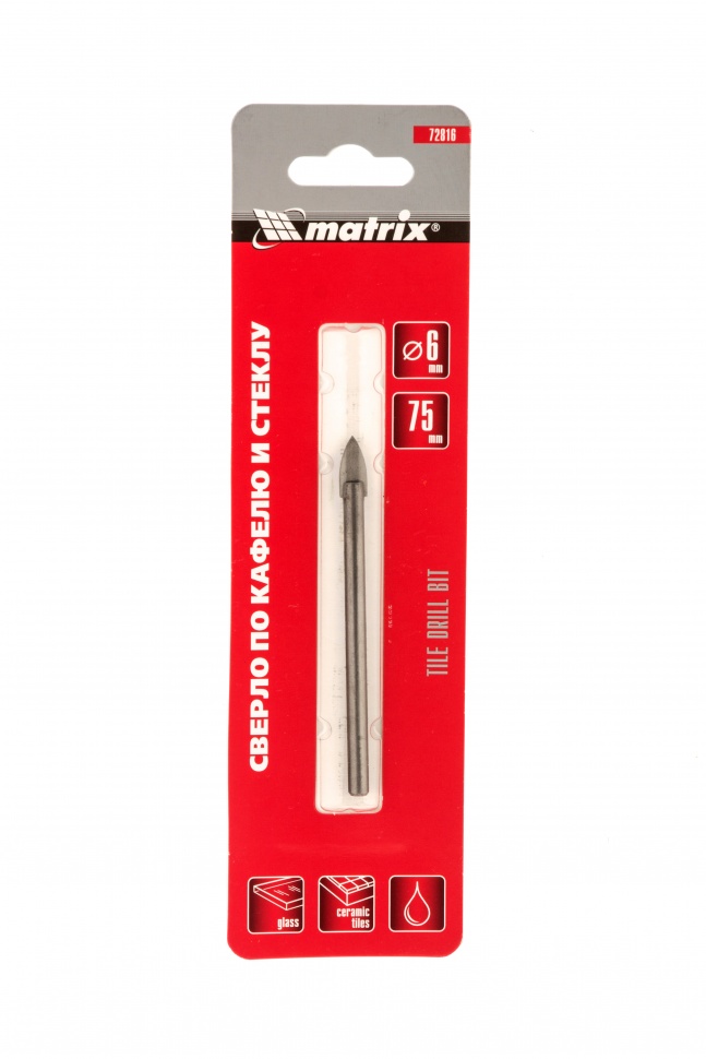 

Сверло ⌀6мм, по керамической плитке, MATRIX, 1шт. (72816)
