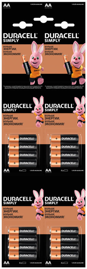 

Батарея Duracell Simply, AA, 1.5V, 16шт. (LR6-4BL)