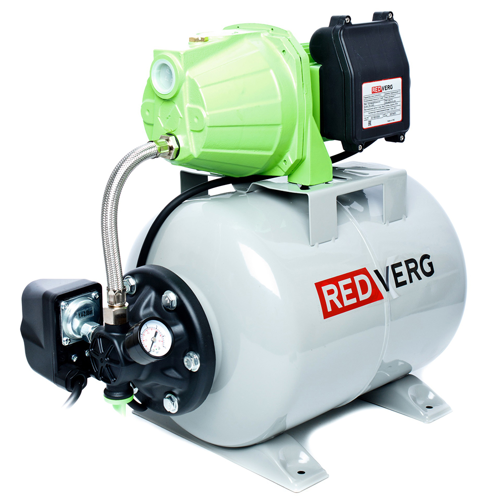 

Электрический водяной насос REDVERG RD-SP80/24L, 800Вт, насосная станция, центробежный, производительность 3 м³/час, глубина погружения 8м, 13.5кг, RD-SP80/24L