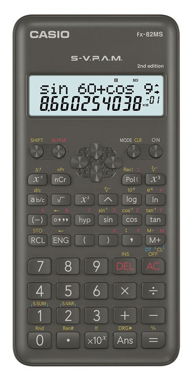 

Калькулятор научный CASIO FX-82MS-2, 10-разрядный, кол-во функций:240, двухстрочный экран, черный (FX-82MS-2-S-ET-D), FX-82MS-2