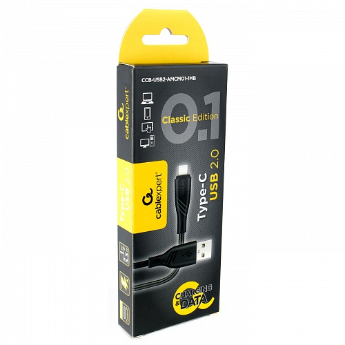 

Кабель USB-USB Type-C, 3A, 1м, черный Cablexpert Classic 0.1 (CCB-USB2-AMCMO1-1MB)