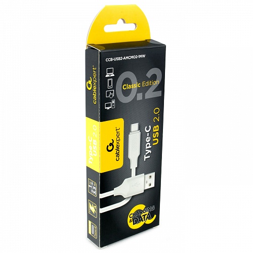 Кабель USB-USB Type-C, 1 м, белый Cablexpert Classic 0.2