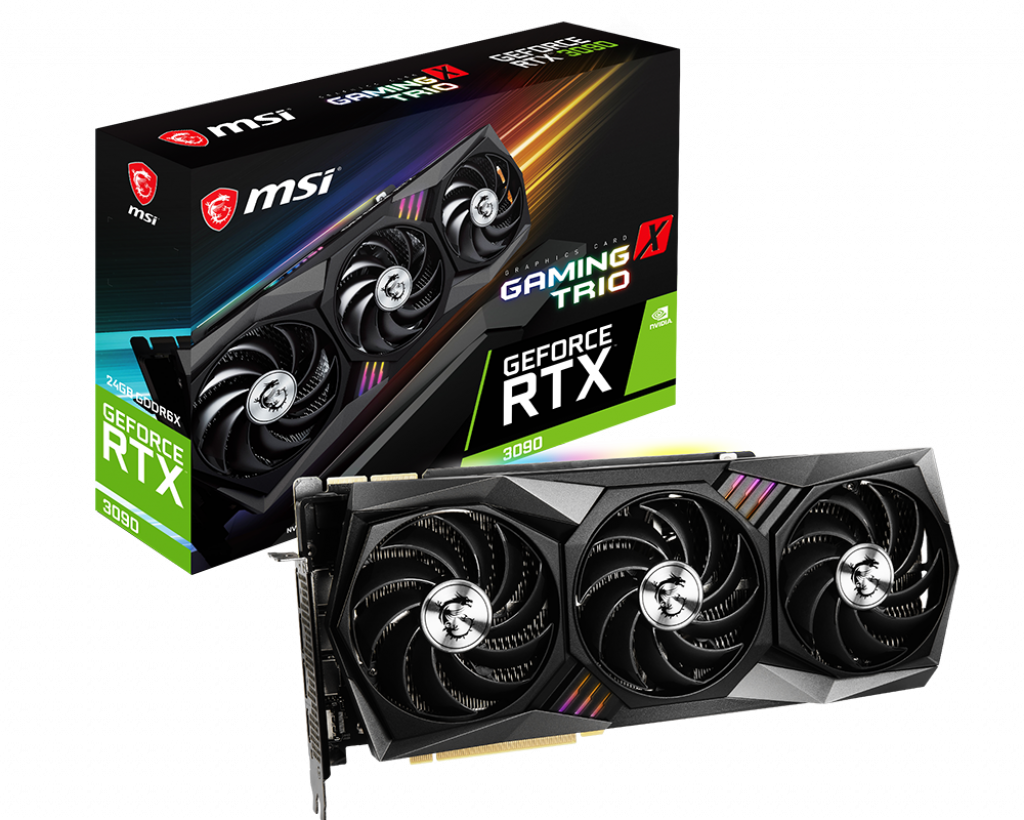 

Видеокарта MSI NVIDIA GeForce RTX 3090 GAMING X TRIO 24G, 24Gb GDDR6X, 384bit, PCI-E, HDMI, 3DP, Retail (602-V388-18S), GAMING X TRIO 24G