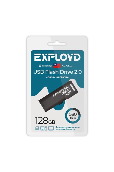 

Флешка 128Gb USB 2.0 EXPLOYD 580, черный (EX-128GB-580-Black)