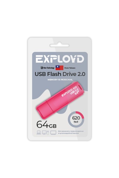 

Флешка 64Gb USB 2.0 EXPLOYD 620, красный (EX-64GB-620-Red)