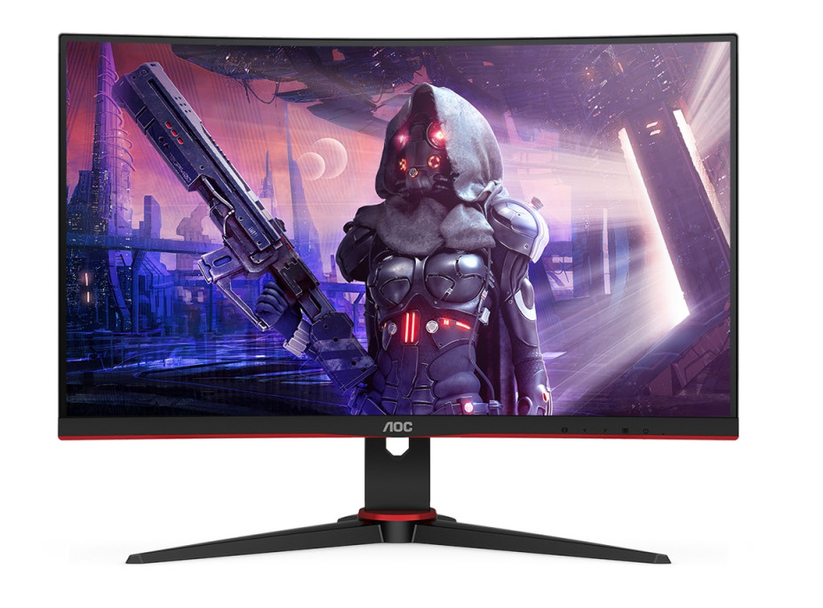 

Монитор 27" AOC C27G2AE VA, изогнутый, 1920x1080 (16:9), 250кд/м2, 165 Гц, 1мс, 178°/178°, FreeSync, VGA, HDMI, DisplayPort, черный/красный, C27G2AE
