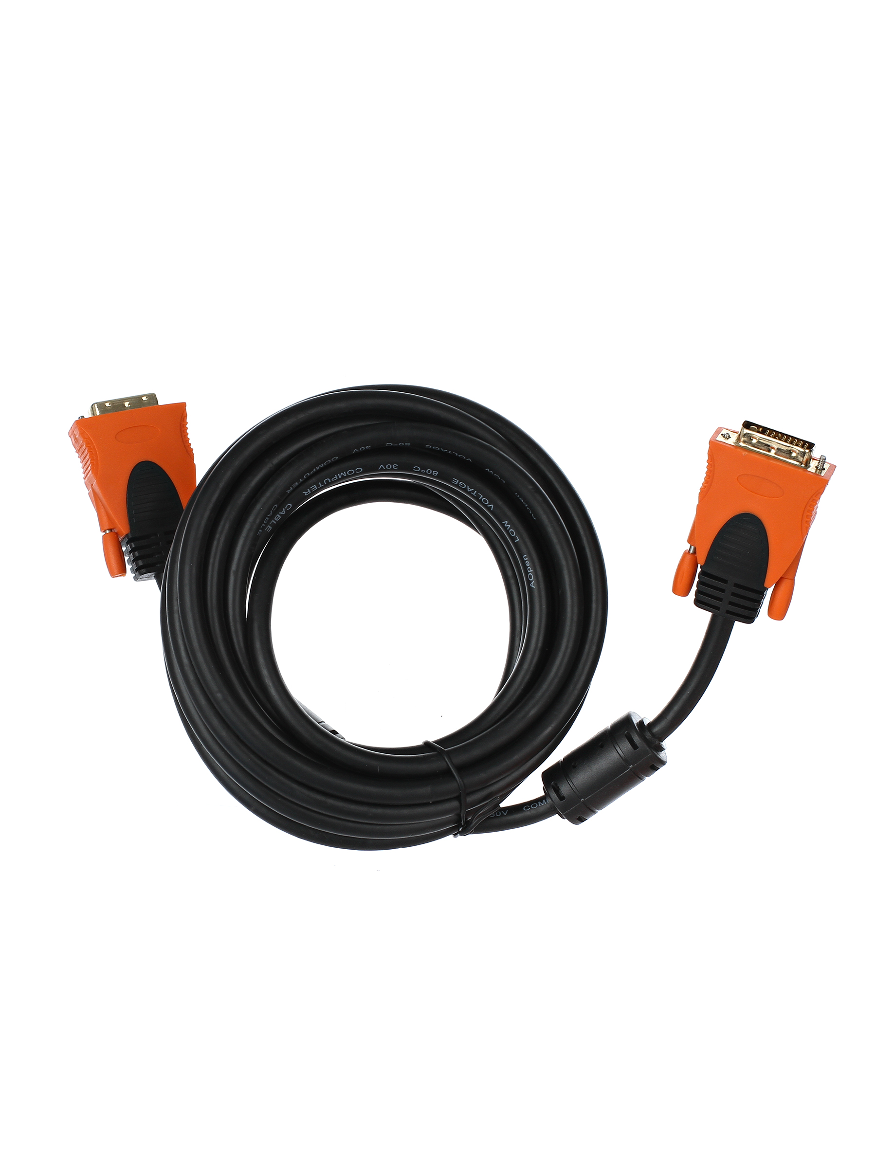 Кабель DVI(25M)-DVI(25M) Single Link, ферритовый фильтр, 5 м, черный/оранжевый Aopen/Qust (ACG446D-5M)