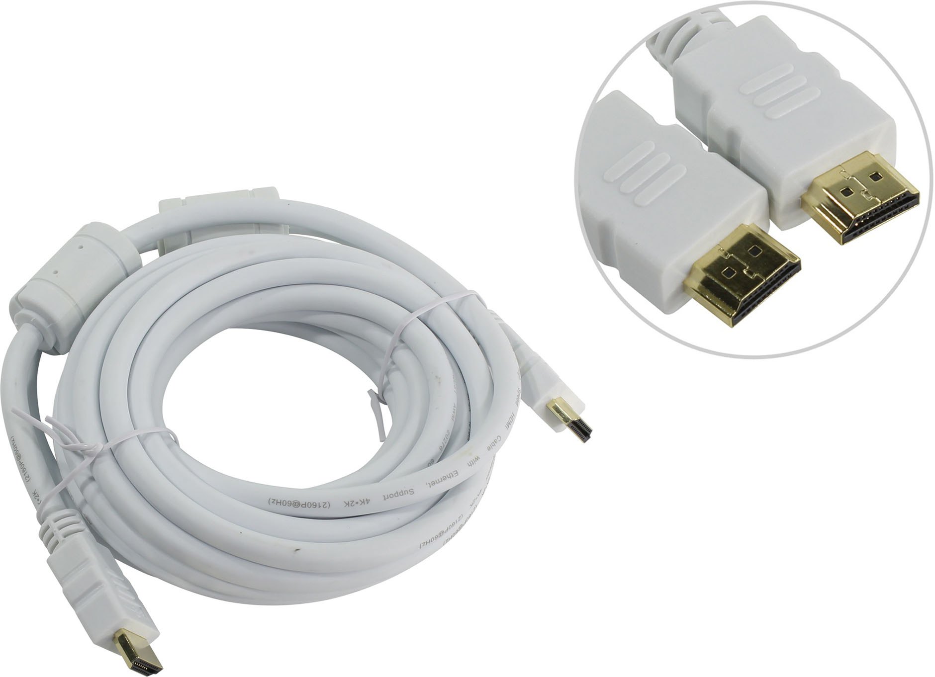 Кабель HDMI(19M)-HDMI(19M) v2.0 4K, ферритовый фильтр, 3 м, белый Aopen/Qust (ACG711DW-3M)