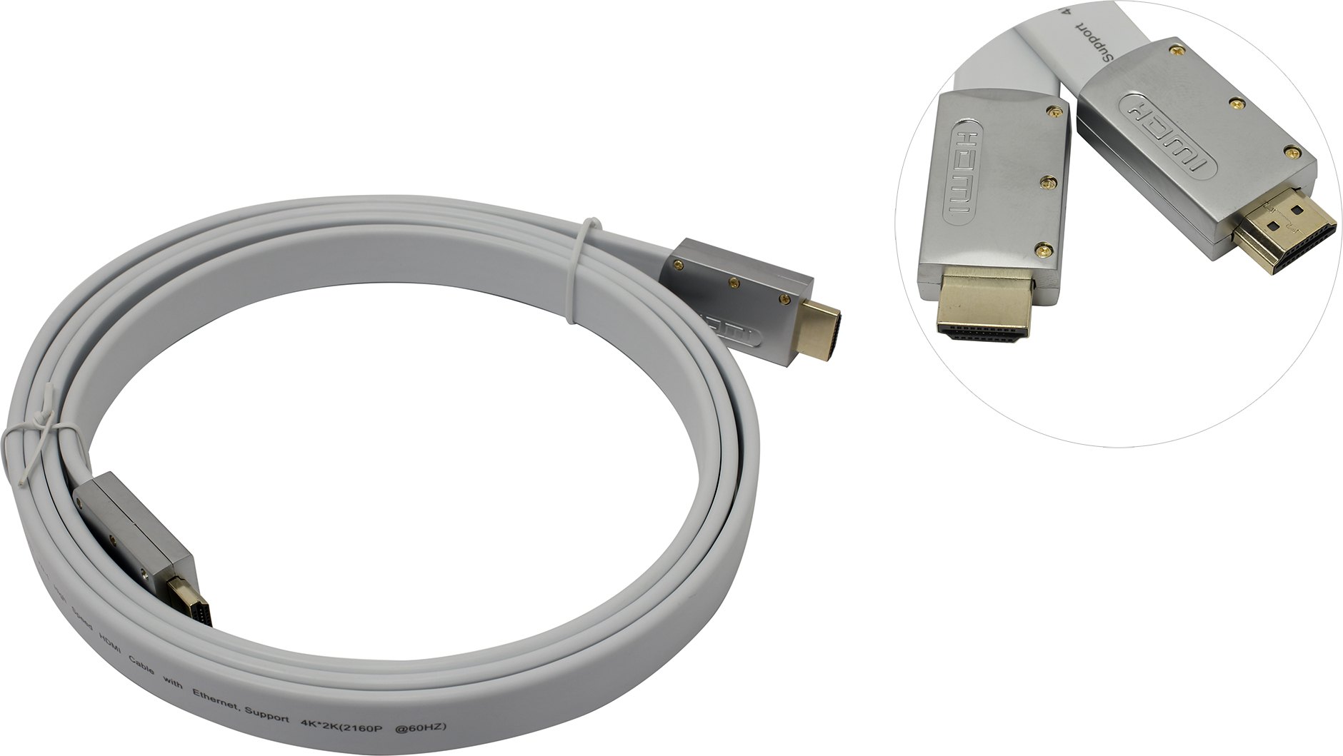 

Кабель HDMI(19M)-HDMI(19M) v2.0 4K, плоский, 1.8 м, серебристый/белый Aopen/Qust (ACG568F-S-1.8M)