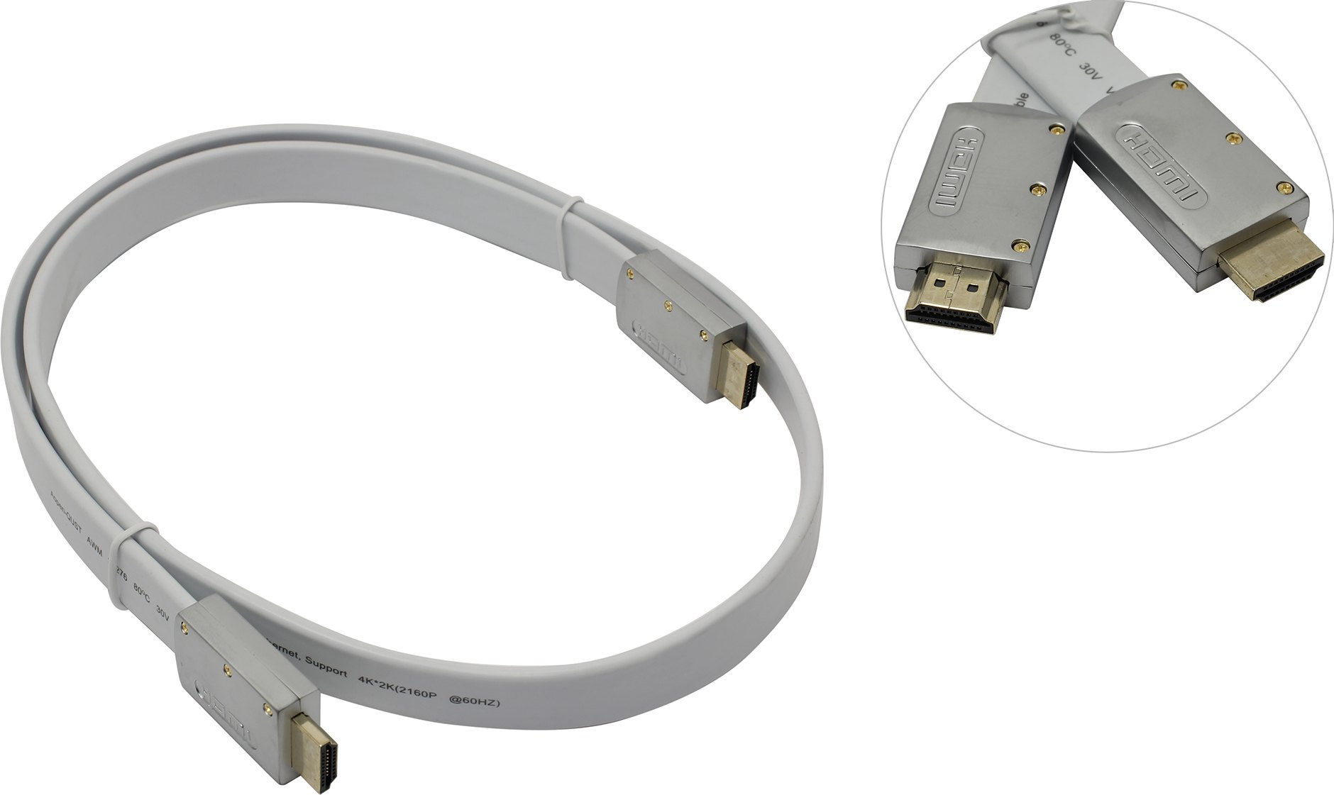 

Кабель HDMI(19M)-HDMI(19M) v2.0 4K, плоский, 1 м, серебристый/белый Aopen/Qust (ACG568F-S-1M)