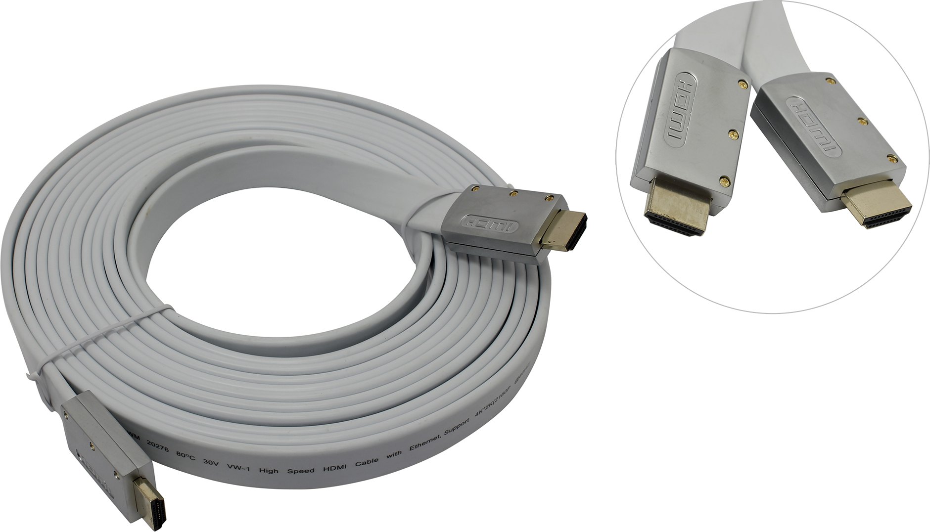 

Кабель HDMI(19M)-HDMI(19M) v2.0 4K, плоский, 5м, серебристый/белый Aopen/Qust (ACG568F-S-5M)