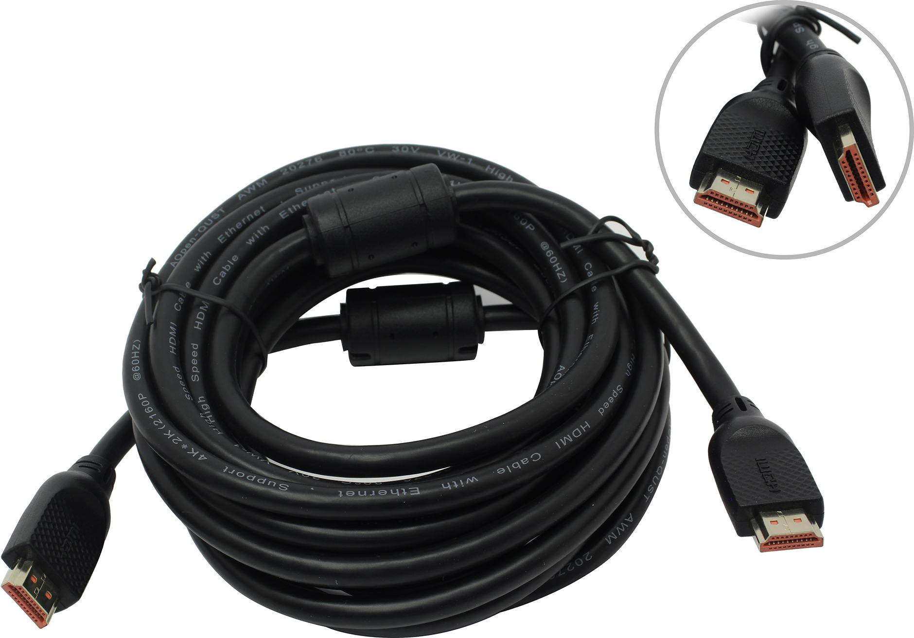 

Кабель HDMI(19M)-HDMI(19M) v2.0 4K, ферритовый фильтр, 5 м, черный Aopen/Qust (ACG517D-5M)
