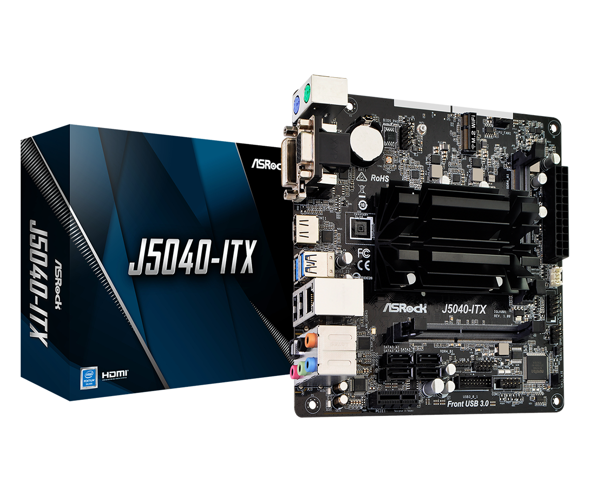 Материнская плата ASRock J5040-ITX, SoC, встроен в мат.плату, mini-ITX