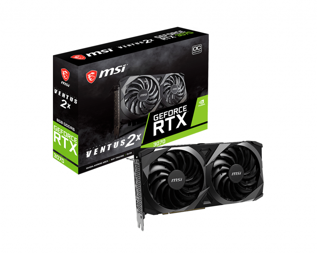 

Видеокарта MSI NVIDIA GeForce RTX 3070 VENTUS 2X OC, 8Gb DDR6, 256bit, PCI-E, HDMI, 3DP, Retail (MSI RTX 3070 VENTUS 2X OC LHR), VENTUS 2X OC