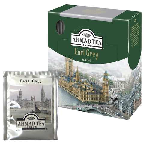 Чай в пакетиках черный AHMAD Earl Grey, 100шт.x2г, бергамот (595i-08)