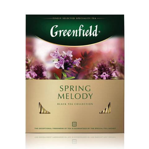 

Чай в пакетиках черный Greenfield Spring Melody, 100шт.x2г, чабрец, мята, смородина (1065-09), Spring Melody