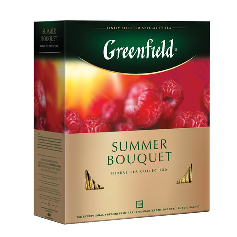 

Чай в пакетиках травяной Greenfield Summer Bouquet, 100шт.x2г, малина, шиповник, яблоко, гибискус (0878-09), Summer Bouquet