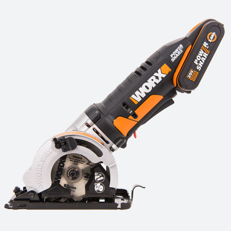 

Дисковая мини-пила WORX SAW WX527, диаметр диска 85мм, аккумуляторная Li-Ion 20В 1x2Ah, АКБ + ЗУ, SAW WX527
