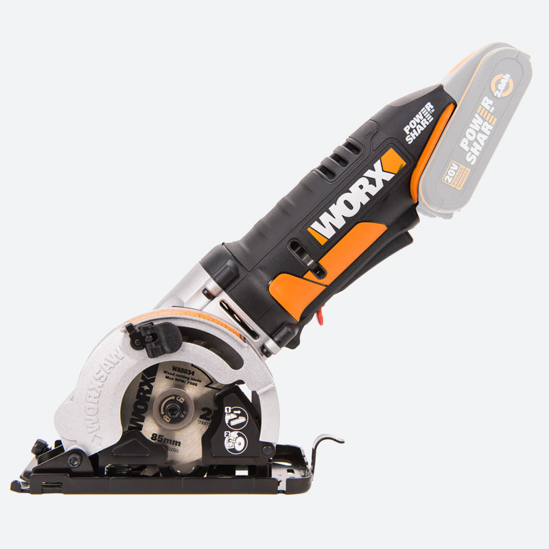 

Дисковая мини-пила WORX SAW WX527.9, 1200Вт, 2500 об/мин, диаметр диска 85мм, аккумуляторная Li-Ion 20В, поставляется без аккумуляторов и зарядного устройства, SAW WX527.9