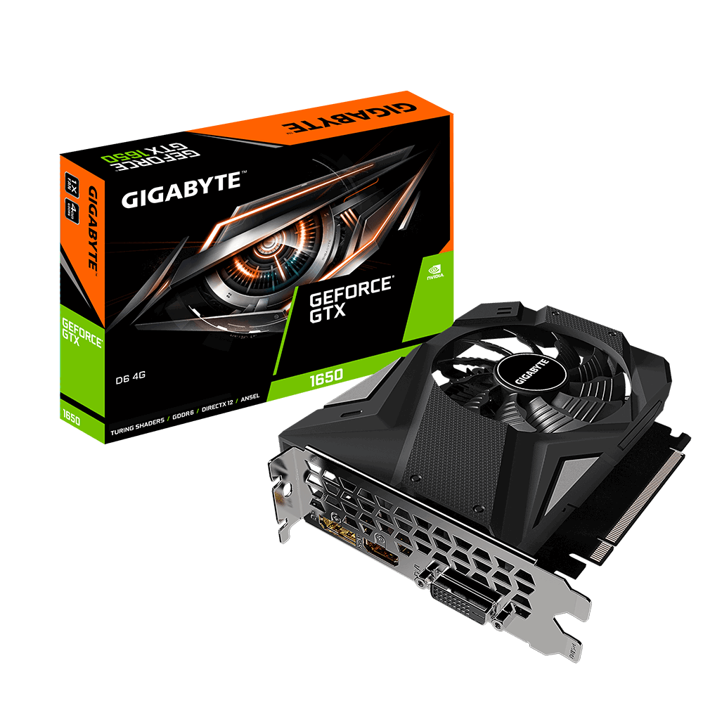 

Видеокарта GIGABYTE NVIDIA GeForce GTX 1650, 4Gb DDR6, 128 бит, PCI-E, DVI, HDMI, DP, Retail (GV-N1656D6-4GD)