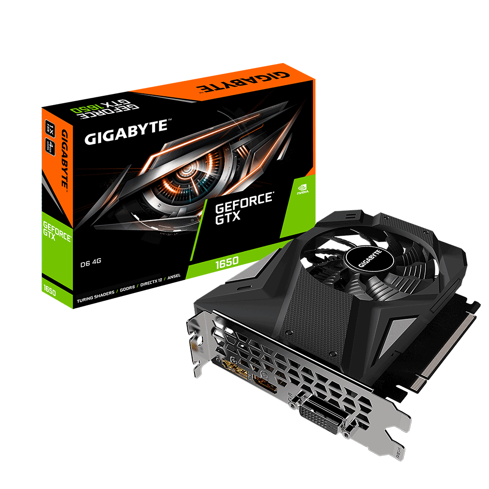 Видеокарта GIGABYTE NVIDIA GeForce GTX1650, 4Gb GDDR6, 128bit, PCI-E, DVI, HDMI, DP, Retail (GV-N1656D6-4GD ) - фото 1