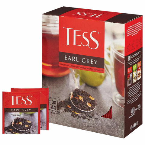 Чай в пакетиках черный TESS Earl Grey, 100шт.x1.8г, бергамот, лайм, апельсин (1251-09)