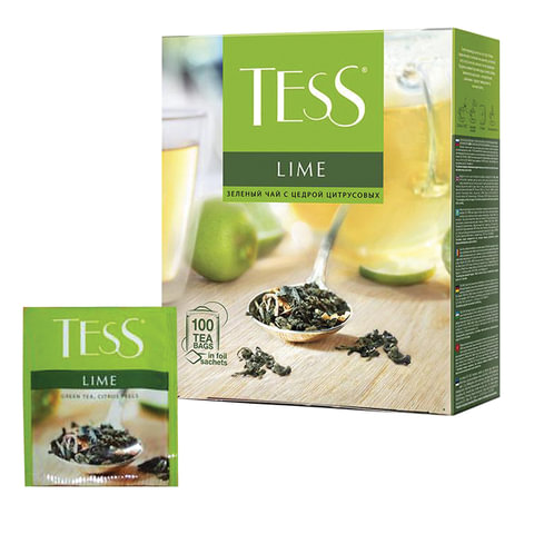 Чай в пакетиках зеленый TESS Lime, 100шт.x1.5г, лимон, шиповник, календула, лайм (0920-09)