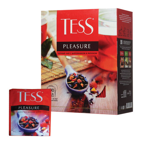 Чай в пакетиках черный TESS Pleasure, 100шт.x1.5г, шиповник, яблоко (0919-09)