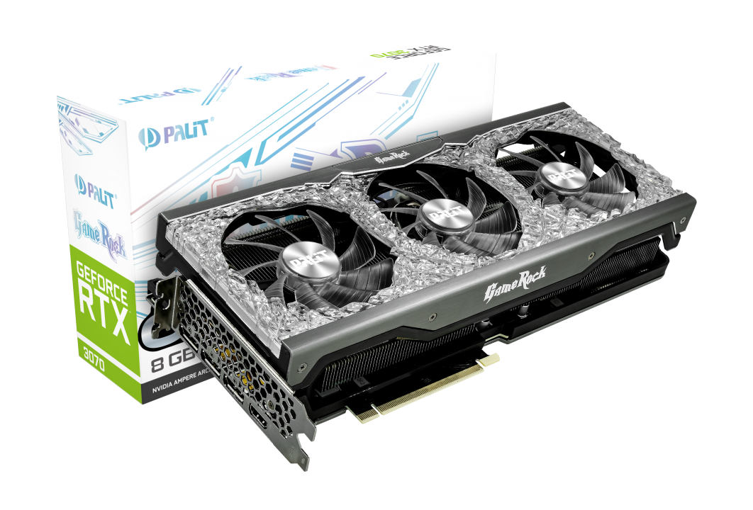 

Видеокарта Palit NVIDIA GeForce RTX 3070 GameRock OC, 8Gb DDR6, 256bit, PCI-E, HDMI, 3DP, Retail (NE63070H19P2-1040G), GameRock OC