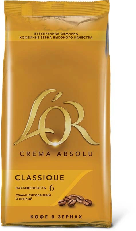 Кофе в зернах L'OR Crema Absolu Classique 1кг, средняя обжарка, смесь арабики и робусты (8051357)