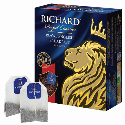 

Чай в пакетиках черный RICHARD Royal English Breakfast, 100шт.x2г (610002), Royal English Breakfast